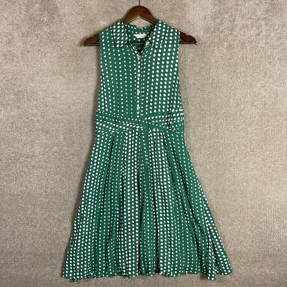 Anthropologie 11.1 Tylho Brynn Shirt Dress Womens Medium Green Polka Dot Aline - Picture 3 of 11